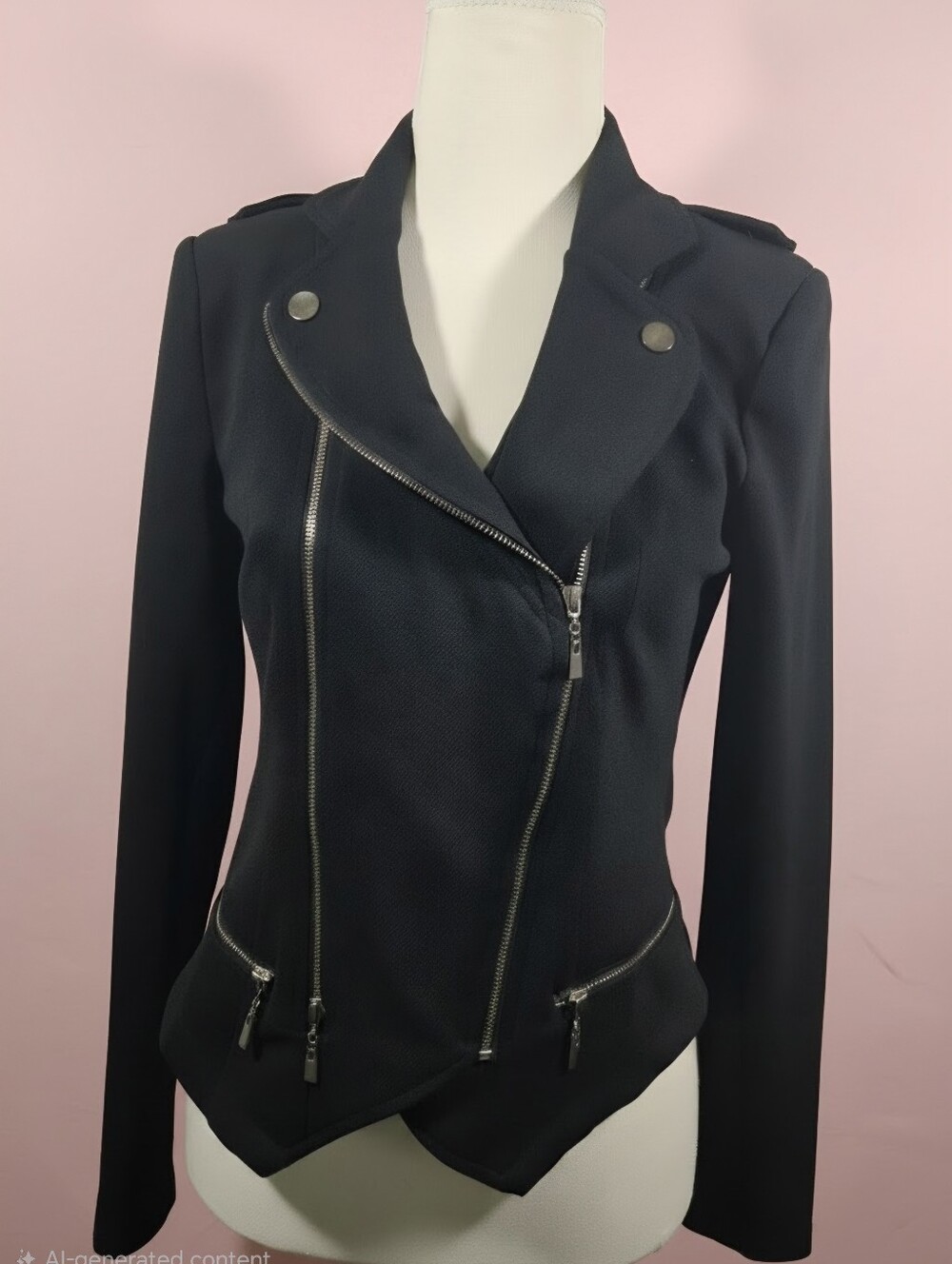 Windsor Black Asymmetrical Moto Jacket with Silver Zippers